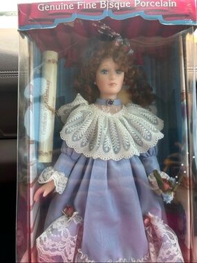 Bisque Porcelain Doll in Lavender Dress